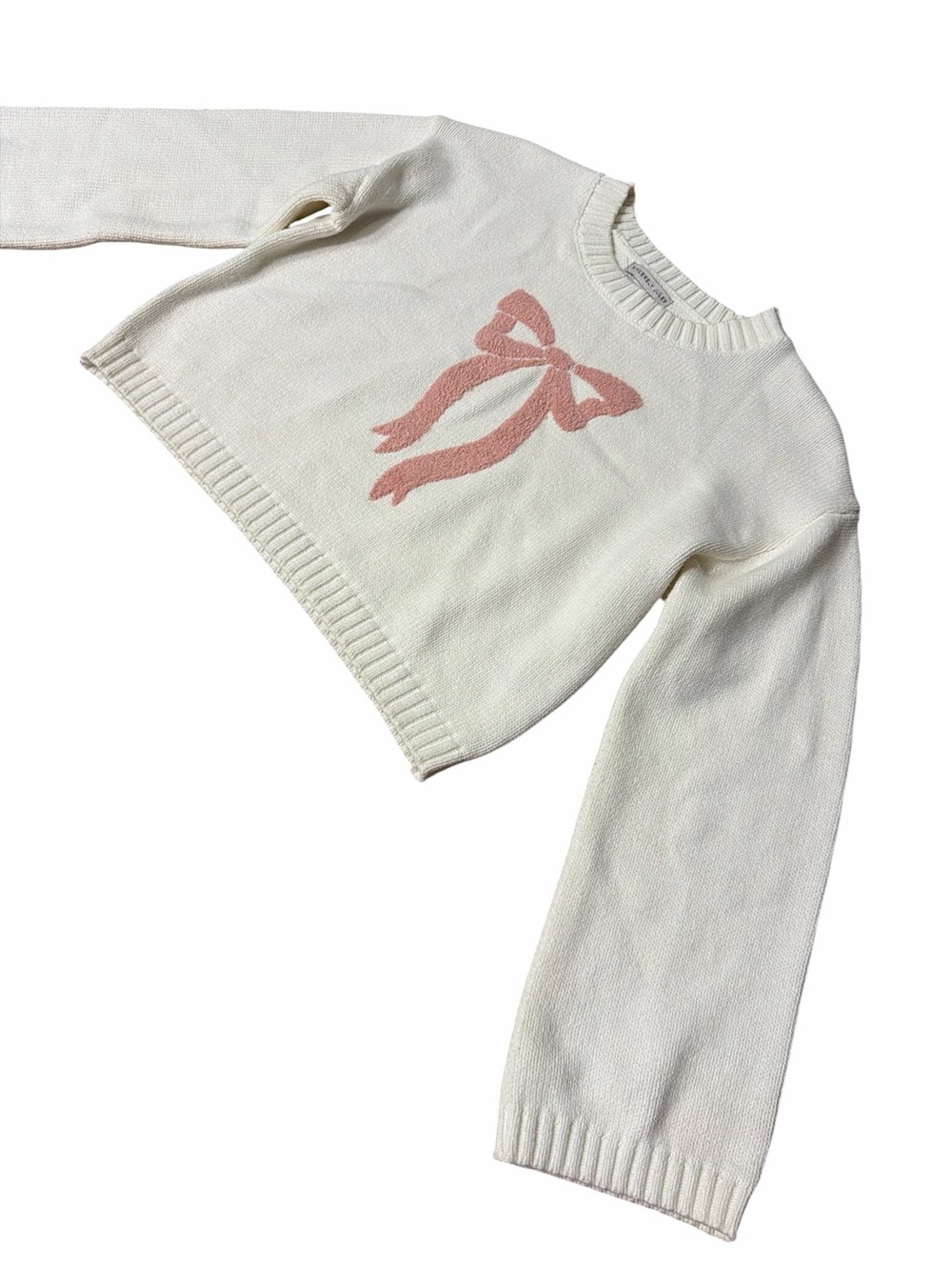 SINCERELY JULES Cream Knit Sweater with Pink Bow Motif